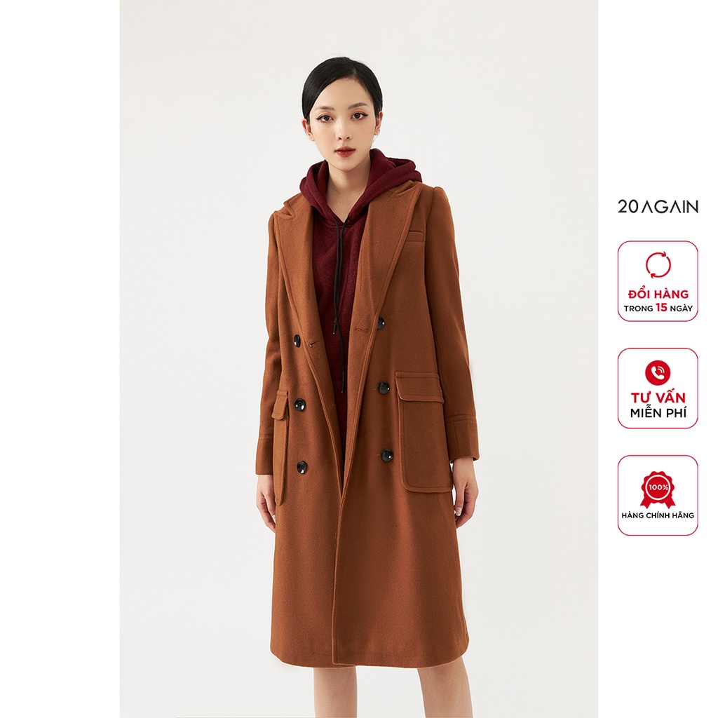 Áo khoác dạ nữ dáng dài túi ốp 20AGAIN, phong cách Hàn Quốc thời trang, chất da lộn dày dặn, ấm áp  KDA1735