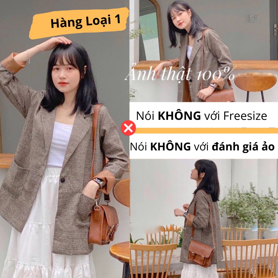 ▦✱ÁO BLAZER DẠ KẺ 2 LỚP, KHOÁC NỮ DÀI TAY PHONG CÁCH HÀN QUỐC CÓ SIZE
