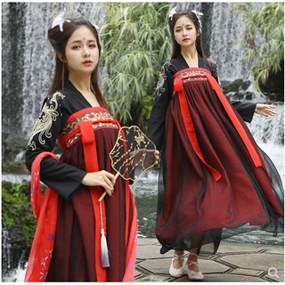 Hán phục cổ trang - Trang phục váy đen đỏ