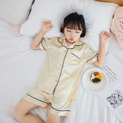 Đồ Ngủ Pijama Lụa Trẻ Em MinChu Cho Bé Trai Bé Gái Mặc Ở Nhà Từ 12 - 34kg - Quần Áo Ngủ Mùa Hè Cho Bé  ་