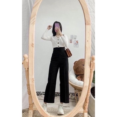 Quần xuông ống rộng cạp cao C20, quần ống sớ dáng culottes lưng cao công sở, học sinh dành cho nữ