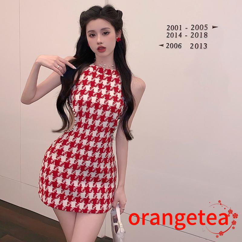 Ort-đầm Ôm Dáng Không Tay Cổ Yếm Khoét Rỗng Đính Đá Giả Kim Cương Khoét Rỗng Cho Nữ