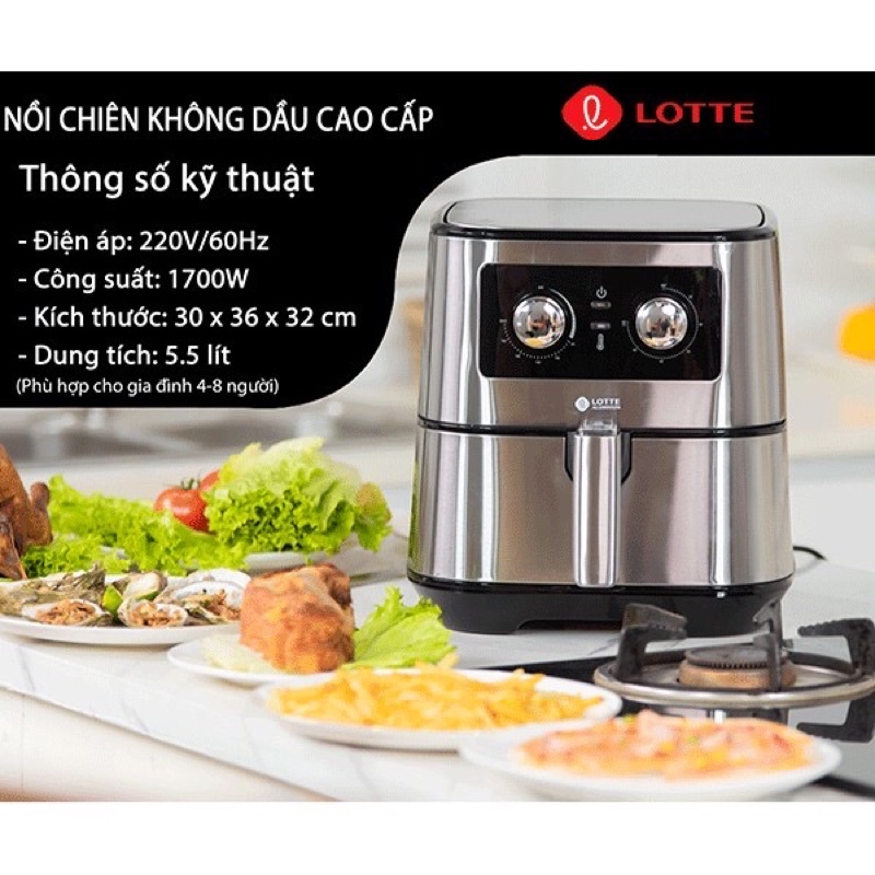 [CHÍNH HÃNG] - NỒI CHIÊN KHÔNG DẦU LOTTE LTS - AF5SM ,NỒI CHIÊN KHÔNG DẦU 5,5L SỐ 1 HÀN QUỐC