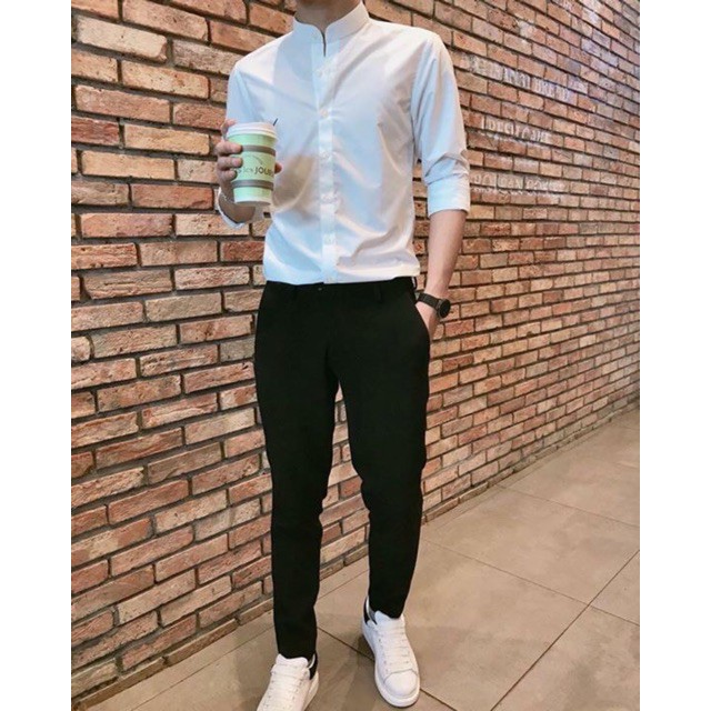 Áo Sơ Mi Trắng Cổ Tàu Hay Còn Gọi Là Cổ Trụ Form Dáng Hàn Quốc, Trẻ Trung Năng Động Soái Ca