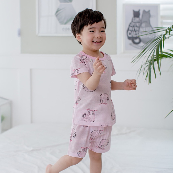 Set Quần Áo Mặc Nhà Họa Tiết Sloth, Vải Thoáng Khi Cho Bé Prancling Từ 17-20kg - K2V Shop