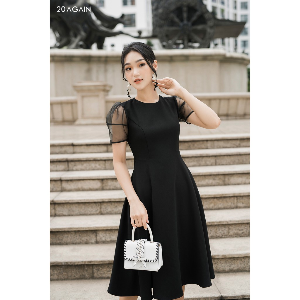 Đầm xòe tay pha phối 20AGAIN DDA1329 | BigBuy360 - bigbuy360.vn