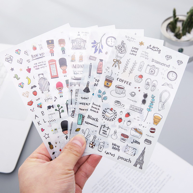 Set 6 Miếng Dán Màu Nước Trang Trí Sổ Tay Nhật Ký DIY