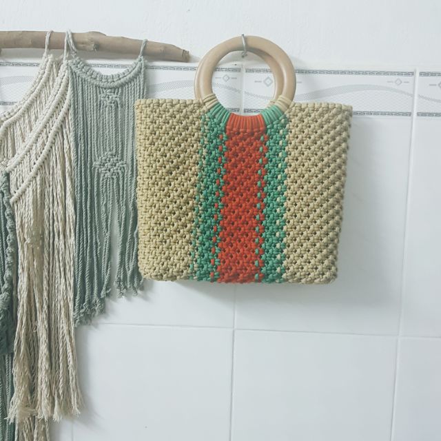 Túi xách tay Macrame Cô Ba Sài  Gòn - Ba màu quai gỗ