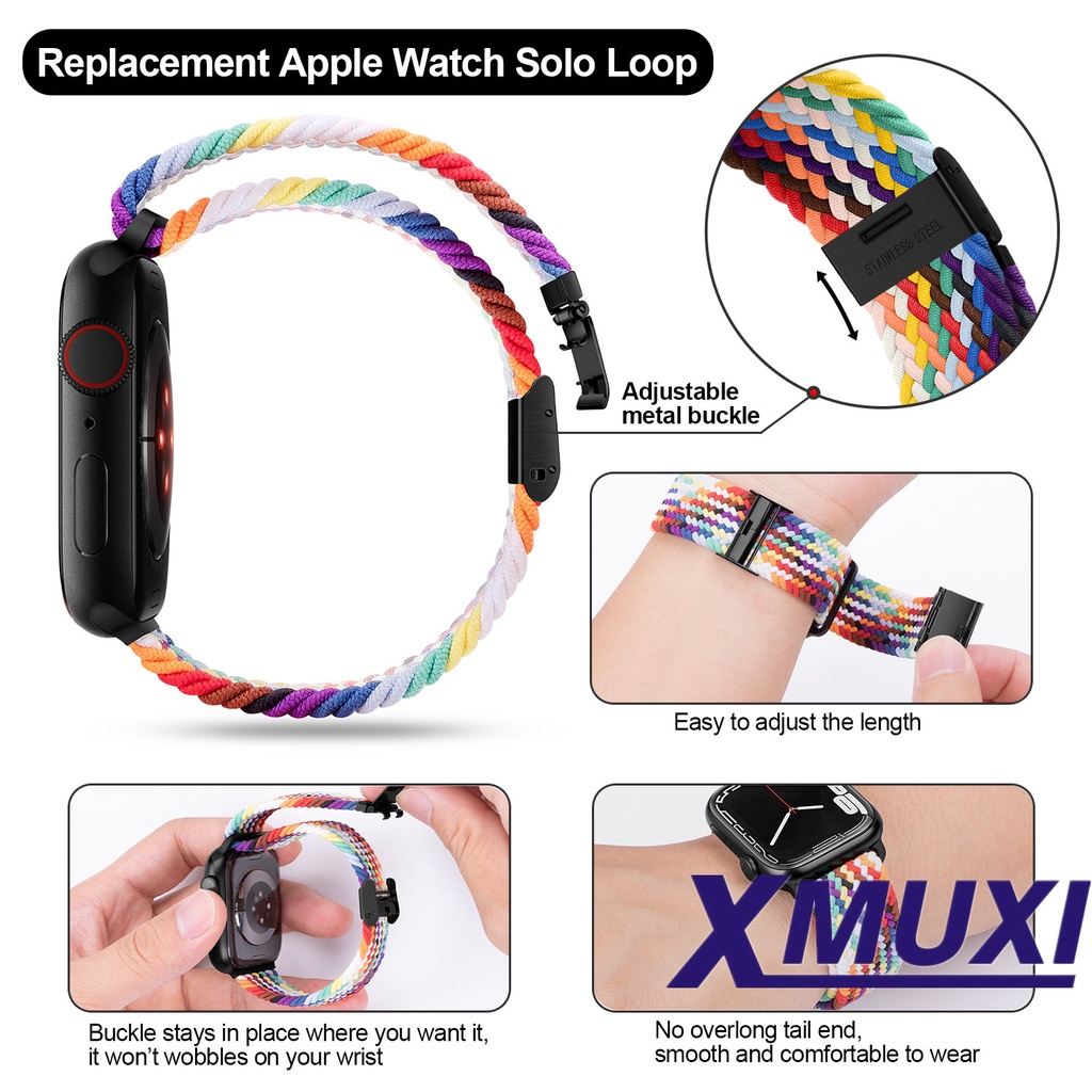 Dây Đeo Đồng Hồ Dạng Bện Co Giãn Điều Chỉnh Được 49mm 45mm 41mm Cho IWatch Ultra Series 8 7 6 5 4 SE 2 1