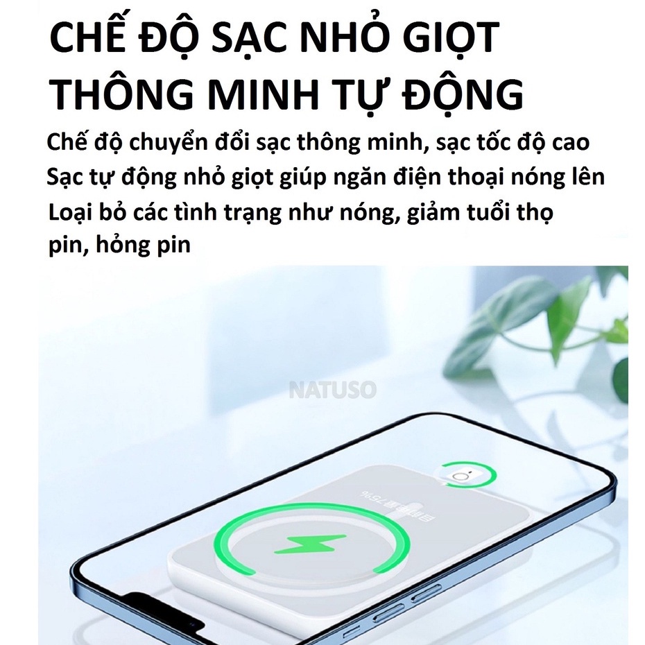 Sạc Dự Phòng Không Dây Iphone Từ Tính Sạc Nhanh Pin 5000mah Mini Nhỏ Gọn Cao Cấp Hỗ Trợ Từ Cho Iphone 8/X/11/12/13