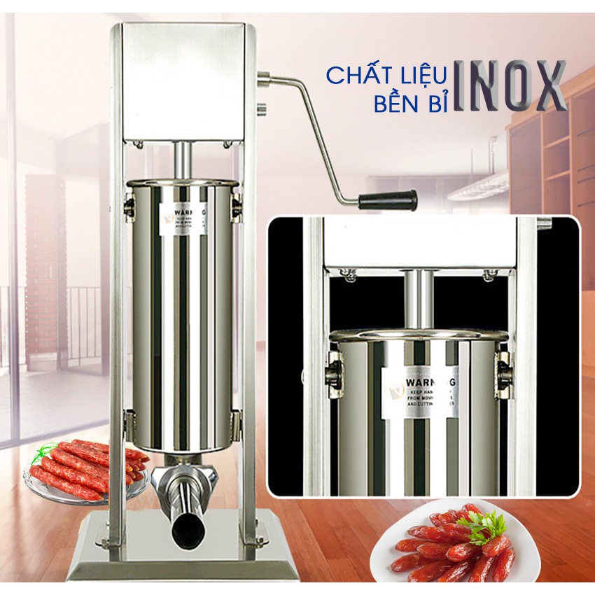 Máy đùn, nhồi xúc xích, lạp xưởng quay tay 7 Lít NEWSUN - Chất kiệu inox cao cấp đảm bảo vệ sinh - Bảo hành 12 thấng