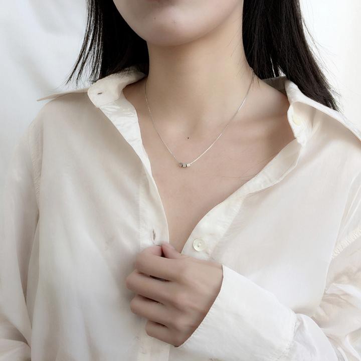 Vòng cổ dây chuyền bạc tam lập phương phong cách Hàn Quốc xinh xắn dễ thương