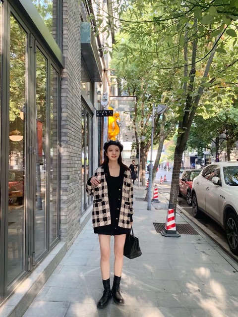 Áo cardigan kẻ caro dày