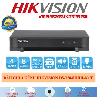 Đầu ghi Hikvision 5.0Mp 4 kênh 7204HUHI-K1/E(S) chất lượng hình ảnh 2K+ hỗ trợ camera có mic thu âm bảo hành 24 tháng