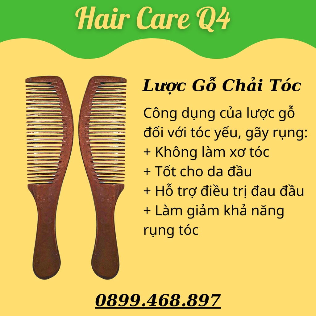 Lược gỗ cắt tóc, đánh rối, chải tóc rụng, khô, xoăn, yếu - Hair  care  q4