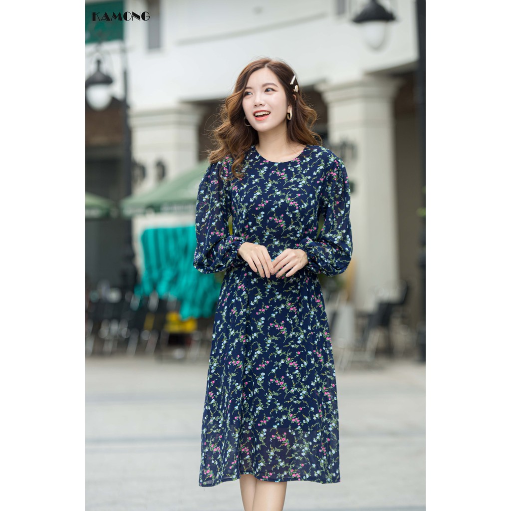 Đầm suông hoa nhí thắt nơ KAMONG D127