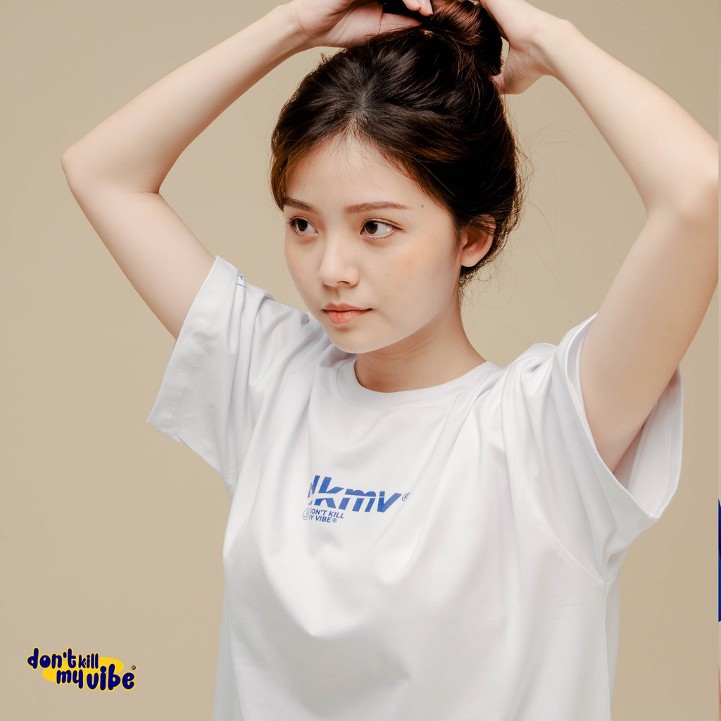 Áo thun nữ basic màu trắng form rộng Don't Kill My Vibe | DKMV White Logo Tee