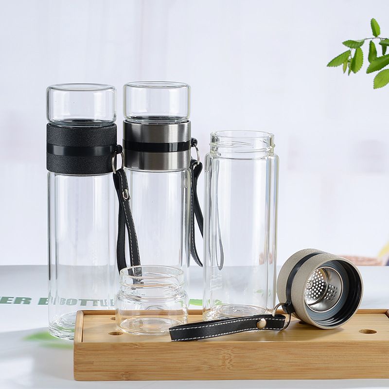 Bình Pha Trà Thủy Tinh 2 Lớp 400ML Chịu Nhiệt có Lõi Lọc Inox 304 Kèm Quai Xách Tiện Lợi