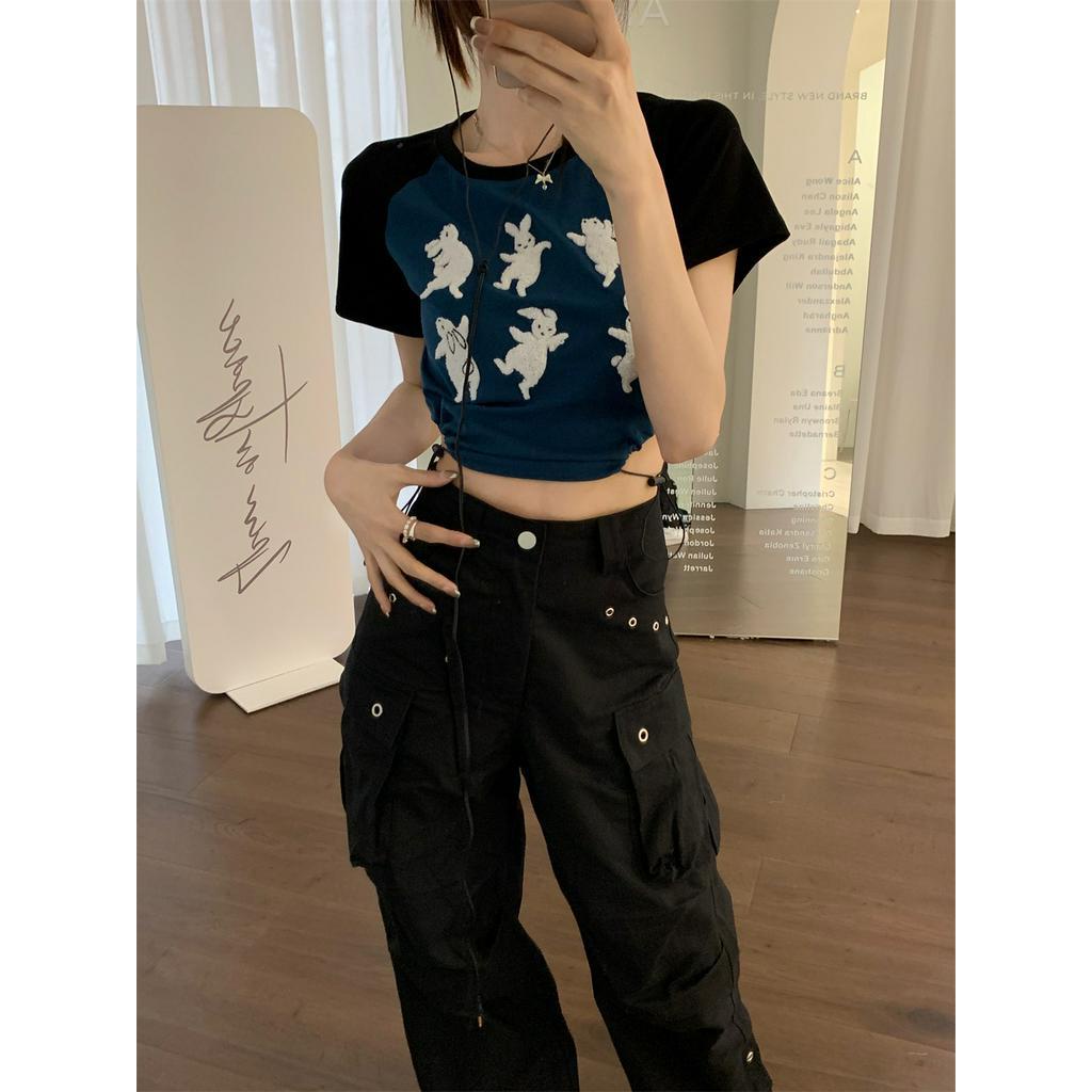 63059 Áo Thun Ngắn Ôm Vừa Vặn Hình Thỏ Nhảy Múa