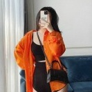 Áo sơ mi nữ dài tay Bingshop màu cam dáng trơn basic