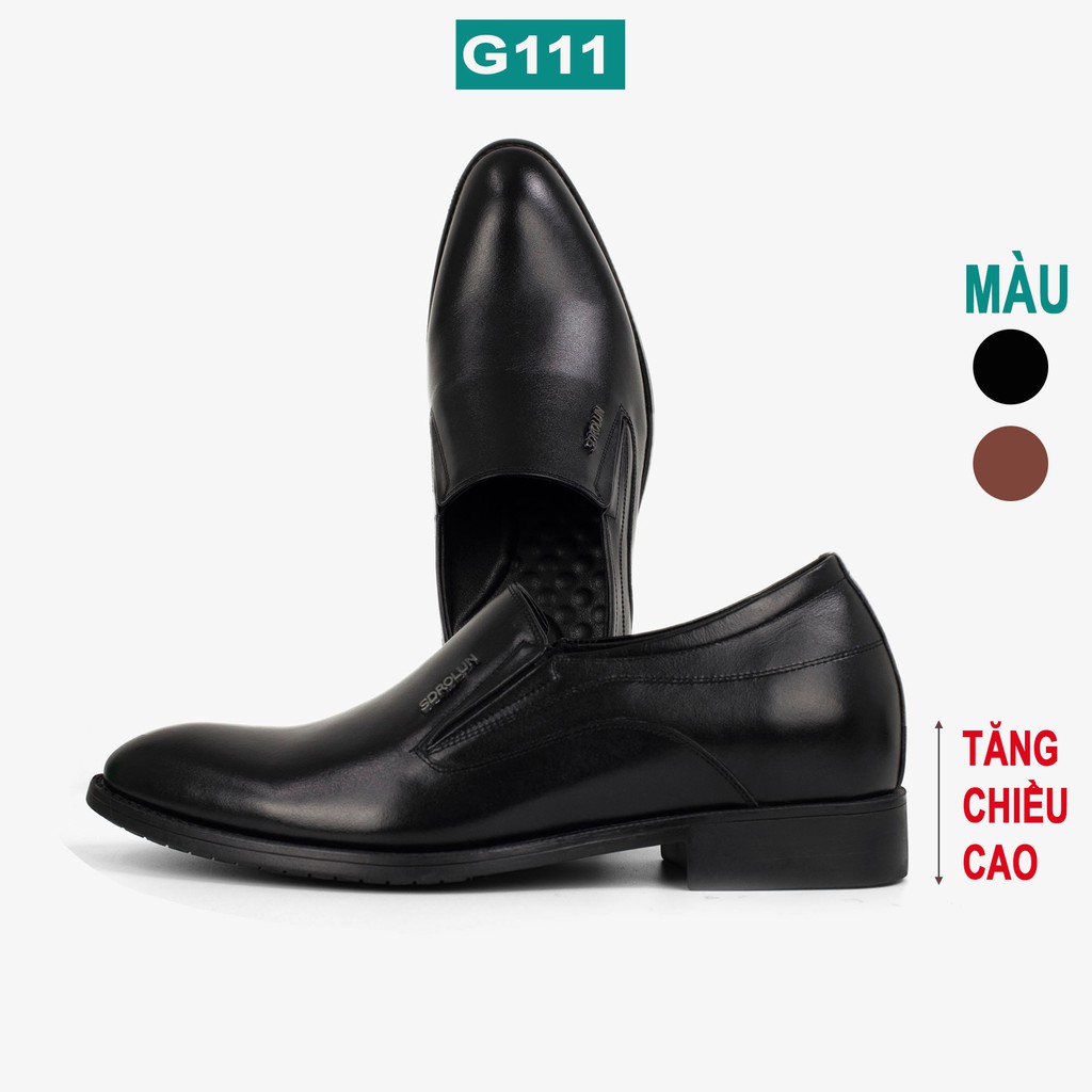 Giày da nam tăng chiều cao da bò nappa cao cấp, giày lười màu đen G111- Bụi leather- hộp sang trọng -BH 12 tháng