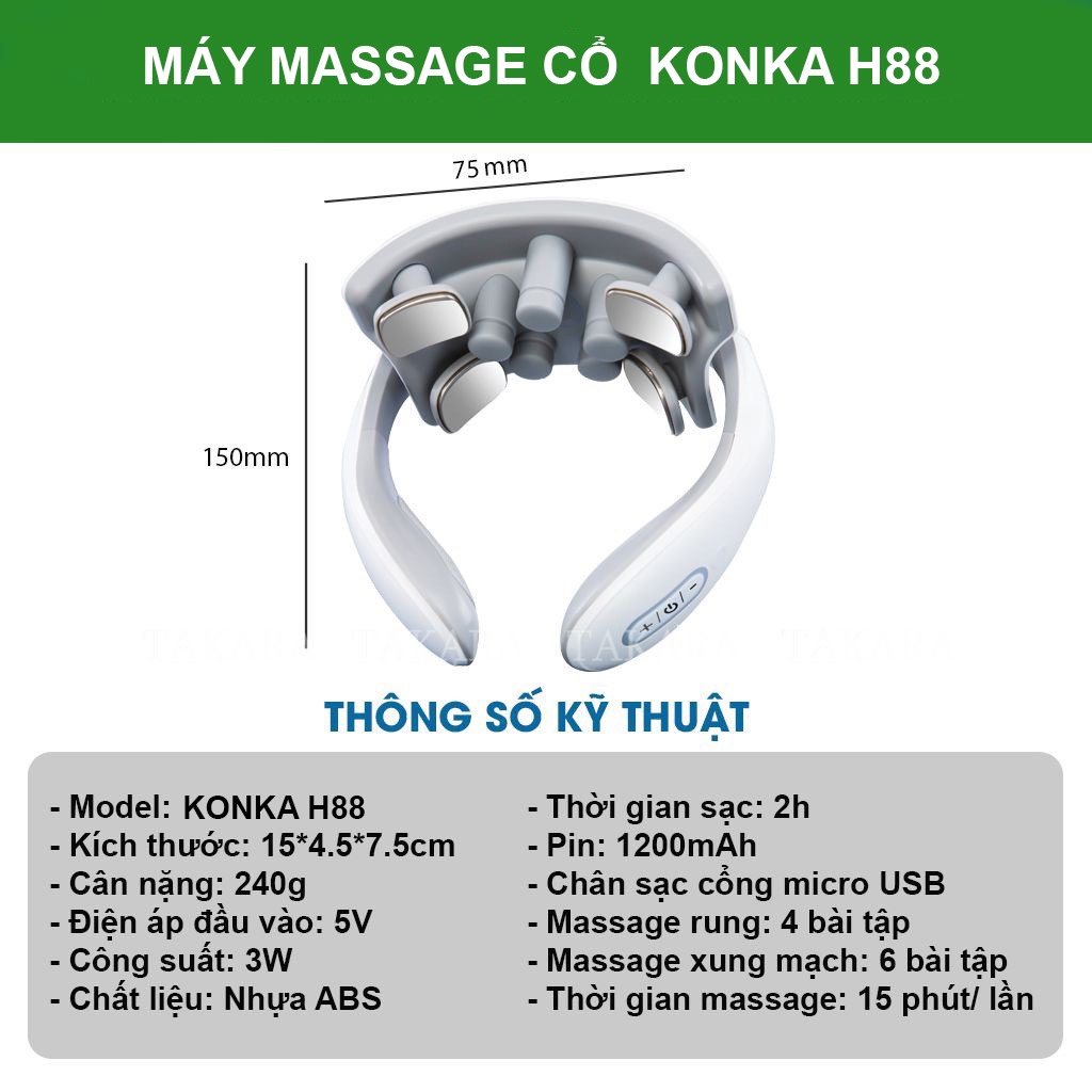 Máy Massage Cổ Vai Gáy KONKA H88, Mát Xa Xung Điện Cùng 5 Đầu Rung KONKA Trị Liệu Nhức Mỏi - BẢO HÀNH 12 Tháng