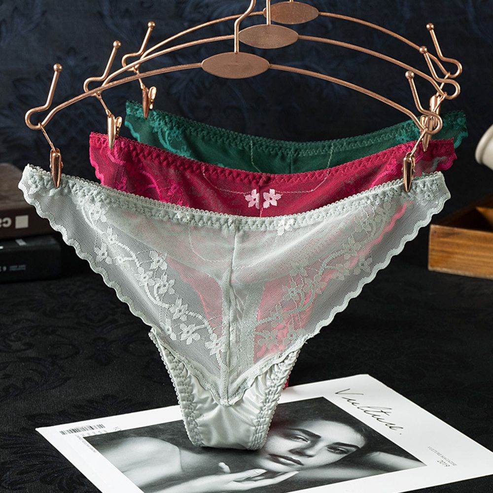 Quần lót lưng thấp bằng lụa lạnh phối ren thoáng khí thoải mái thời trang Hàn Quốc cho nữ