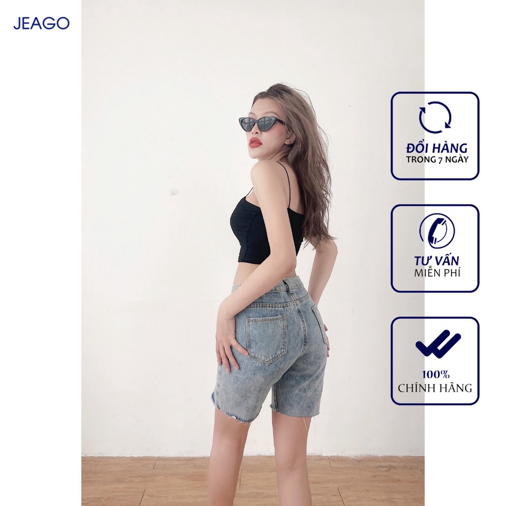 Quần short jean màu xanh bạc túi xéo dành cho nữ JEAGO