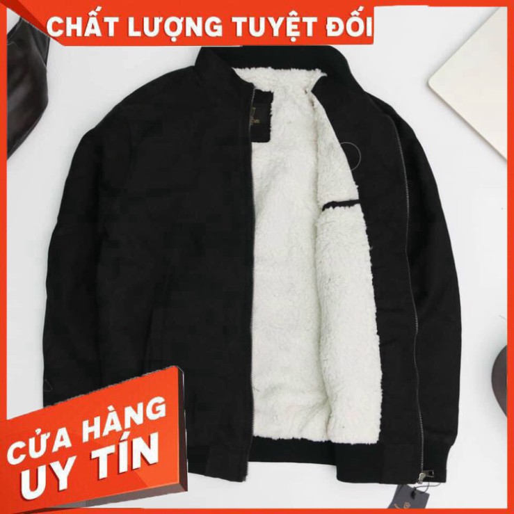 Áo khoác da lộn nam lót lông cừu cổ cao bomber đẹp cao cấp hàng hiệu mặc thu đông siêu ấm áp W1 - Hàng nhập khẩu