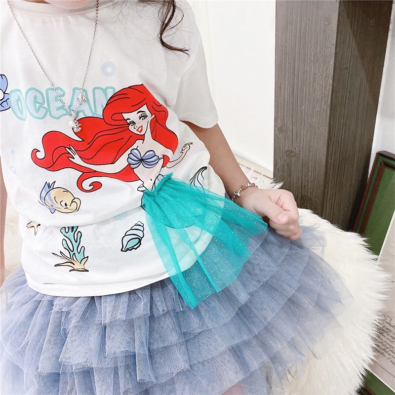 Áo Thun Cotton Ngắn Tay Họa Tiết Hoạt Hình Xinh Xắn Dành Cho Bé Gái