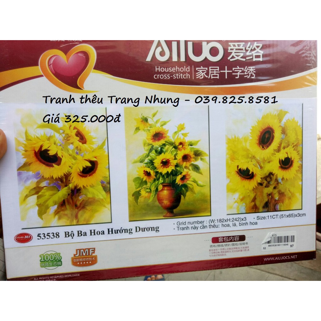 Tranh thêu chữ thập bộ 3 Hoa hướng dương 53538 51x65(cm)x3