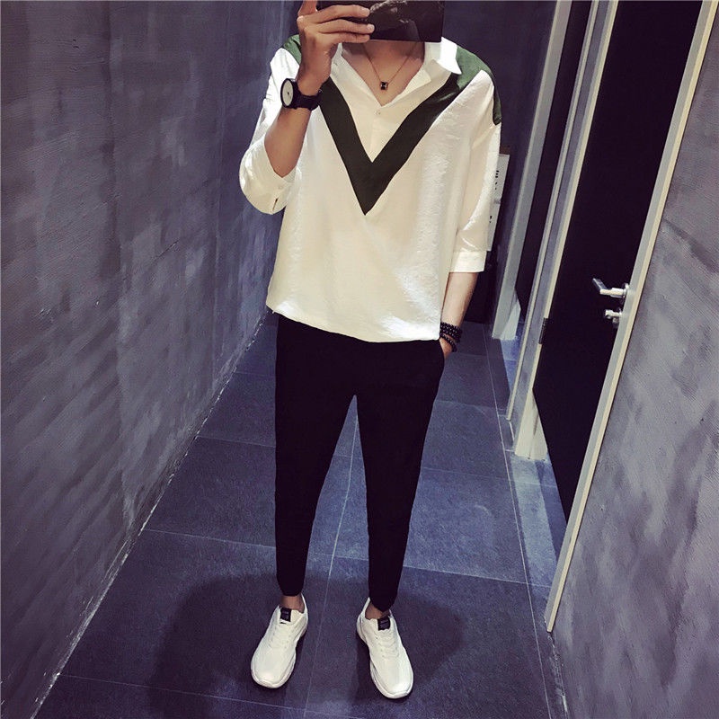Áo Sơ Mi Dáng Rộng Cổ Chữ V Phong Cách Hàn Quốc Dành Cho Nam Giới