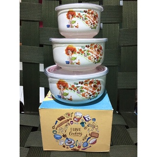 Thố sứ cao cấp - bộ 3 thố sứ in hoạ tiết