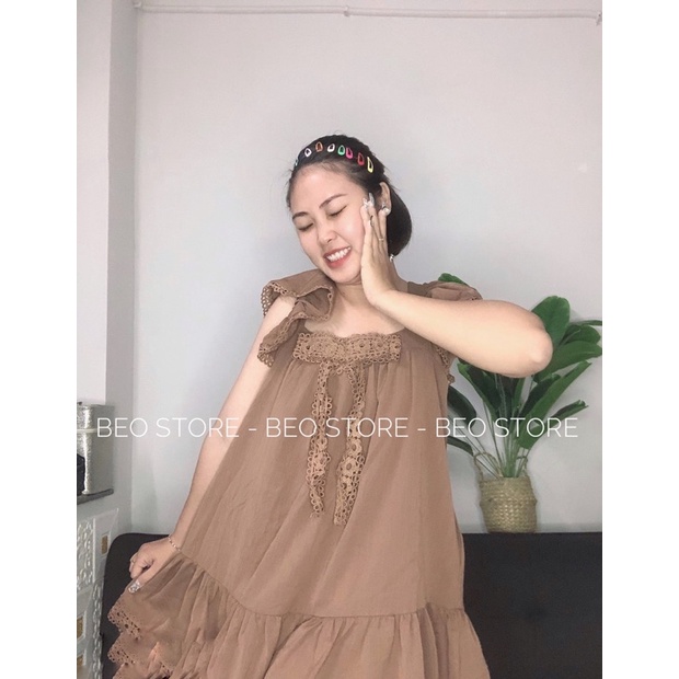 Đầm bèo phối ren nơ