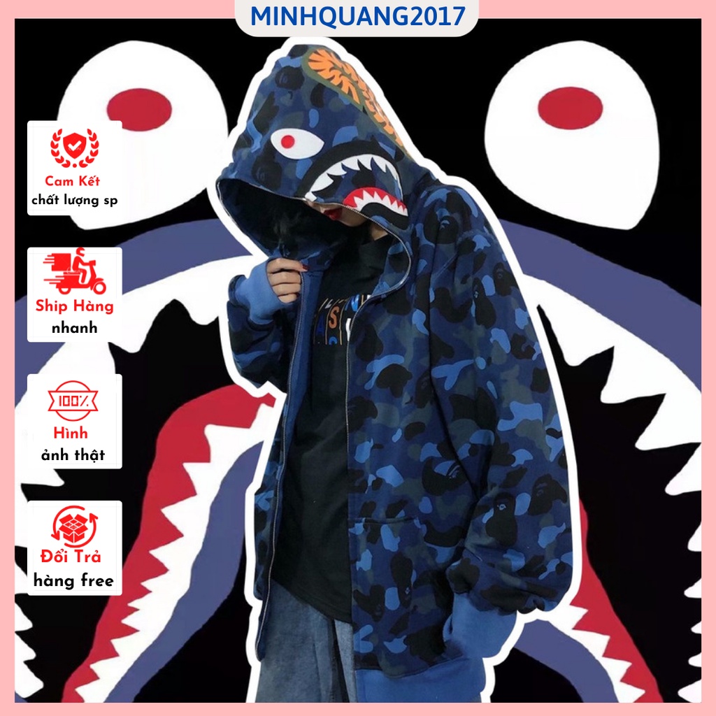 Áo khoác nam nữ bape cá mập unisex nam nữ cá tính hình in sắc nét chất lượng, áo hoodie cá mập