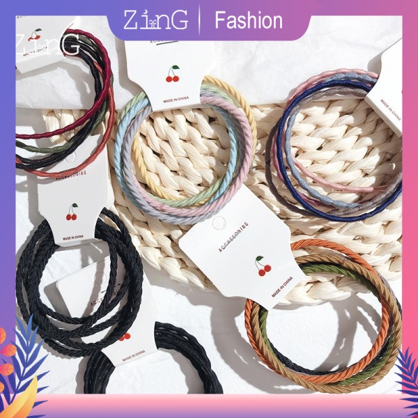 Zing Set 5 Dây Thun Buộc Tóc Bằng Cao Su Màu Trơn Kiểu Hàn Quốc Đơn Giản Thời Trang 220