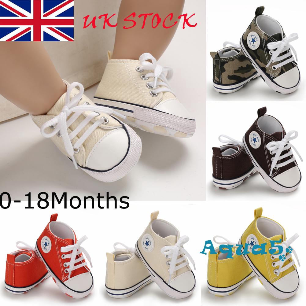 HGL♪Baby Boys Girls Pram Shoes Soft Soled Newborn Toddler Infant Pre-Walker 0-18M UK