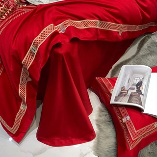 Bộ Chăn Ga Gối Lụa Đỏ Cưới Markcross 120S - Wedding Bedding