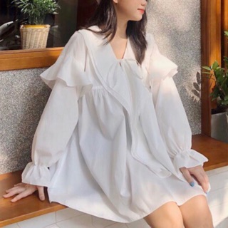 Áo babydoll trắng dáng dài ulzzang