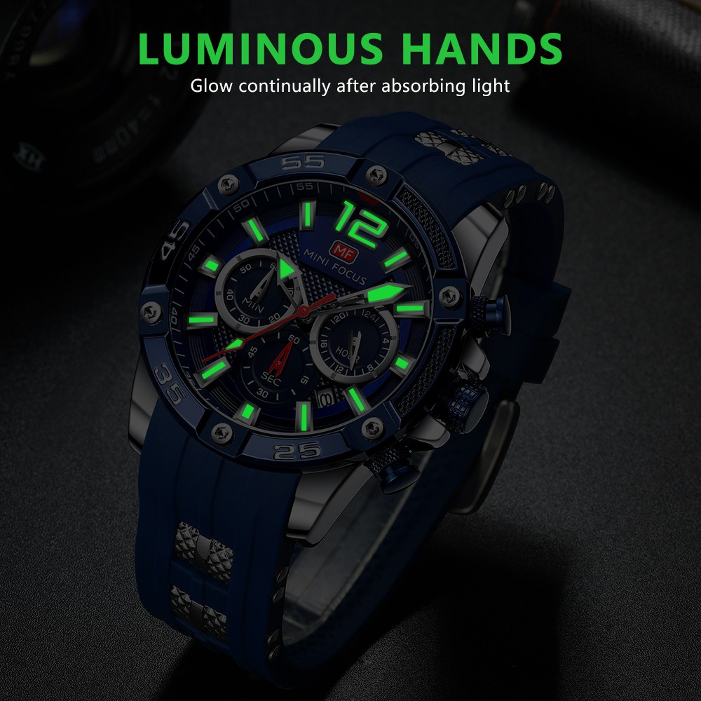 MINI FOCUS Đồng Hồ Analog Máy Quartz Dây Silicone Chống Thấm Nước Kiểu Dáng Thể Thao Cho Nam