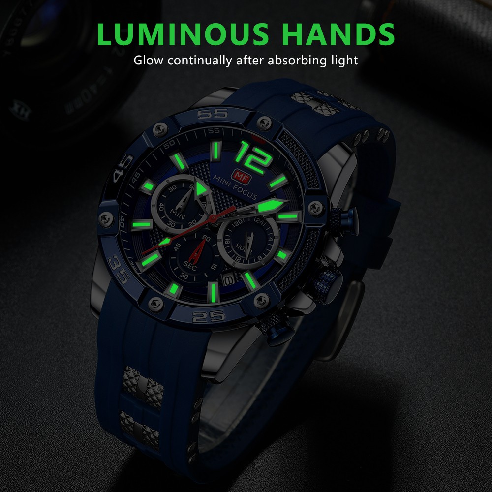 MINI FOCUS Analog Quartz Watch Men's Watches Luminous Silicone Men Wristwatch