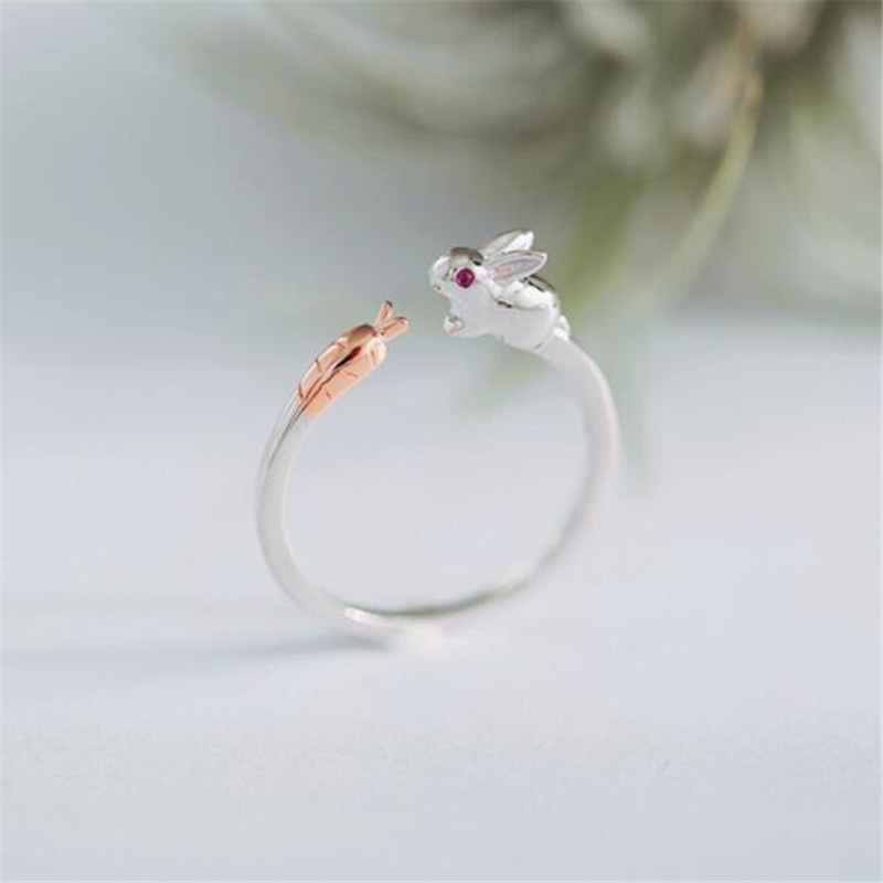 Nhẫn Bạc 925 Hình Thỏ Và Cà Rốt Dễ Thương Phong Cách Hàn Quốc R157