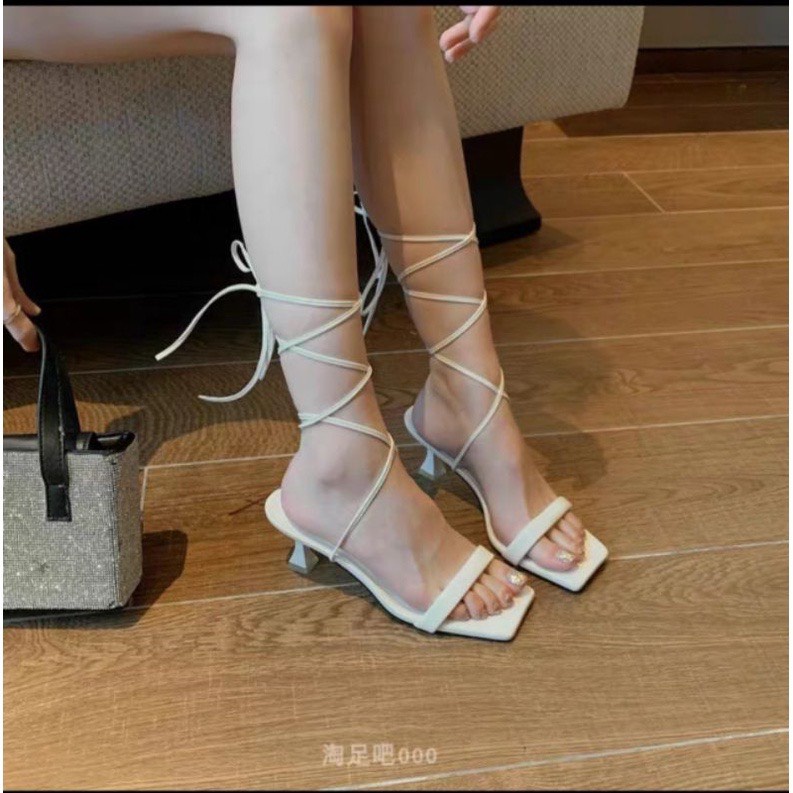 Giày cao gót buộc dây, sandal nữ chiến bình gót 7p mã -H22
