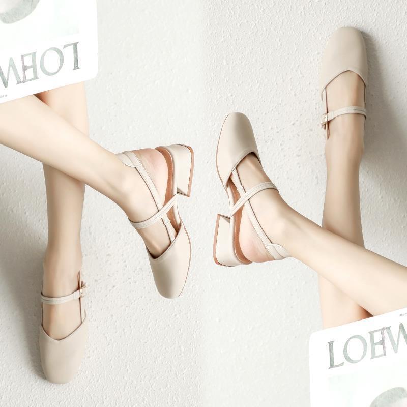 Giày sandal gót vừa mũi vuông thời trang cho nữ