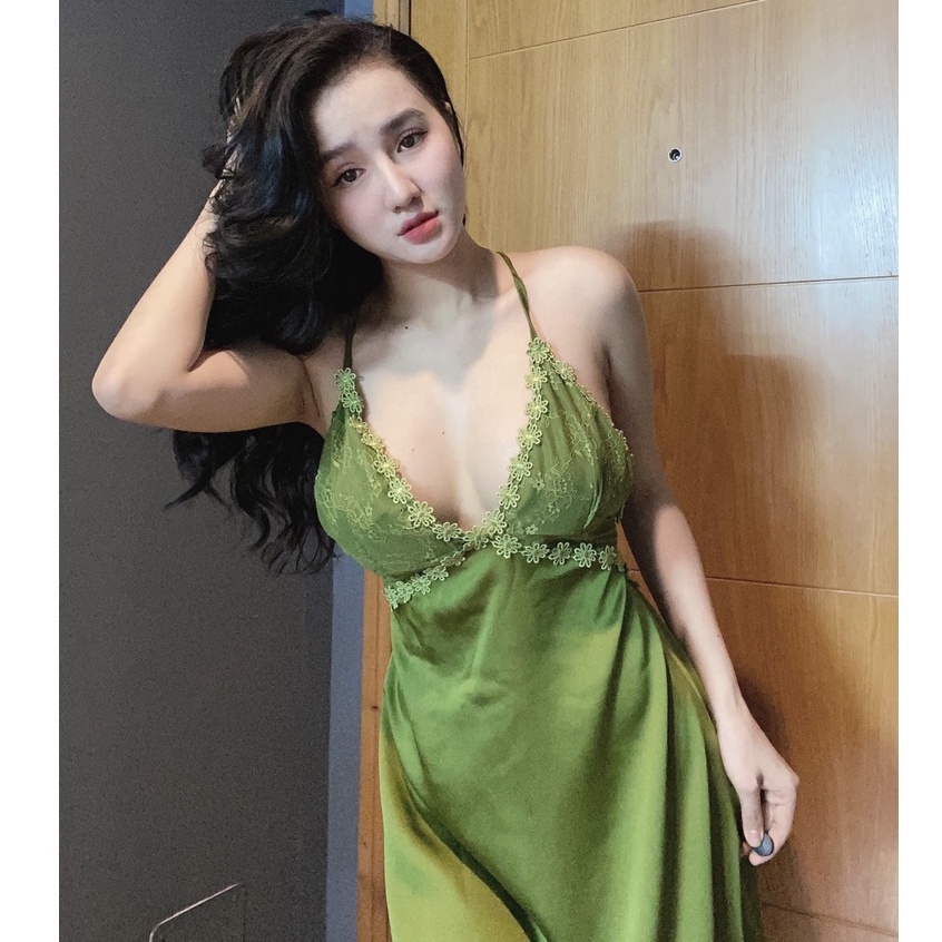 Đồ ngủ sexy / Đầm ngủ 2 dây chéo lưng phối ren siêu gợi cảm, chất liệu lụa satin cao cấp mịn mát, freesize dưới 65kg Sex | BigBuy360 - bigbuy360.vn
