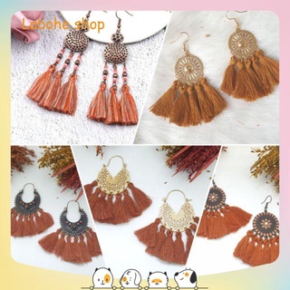 Bông tai tua rua màu cam đất cam cháy phong cách Boho Vintage cá tính