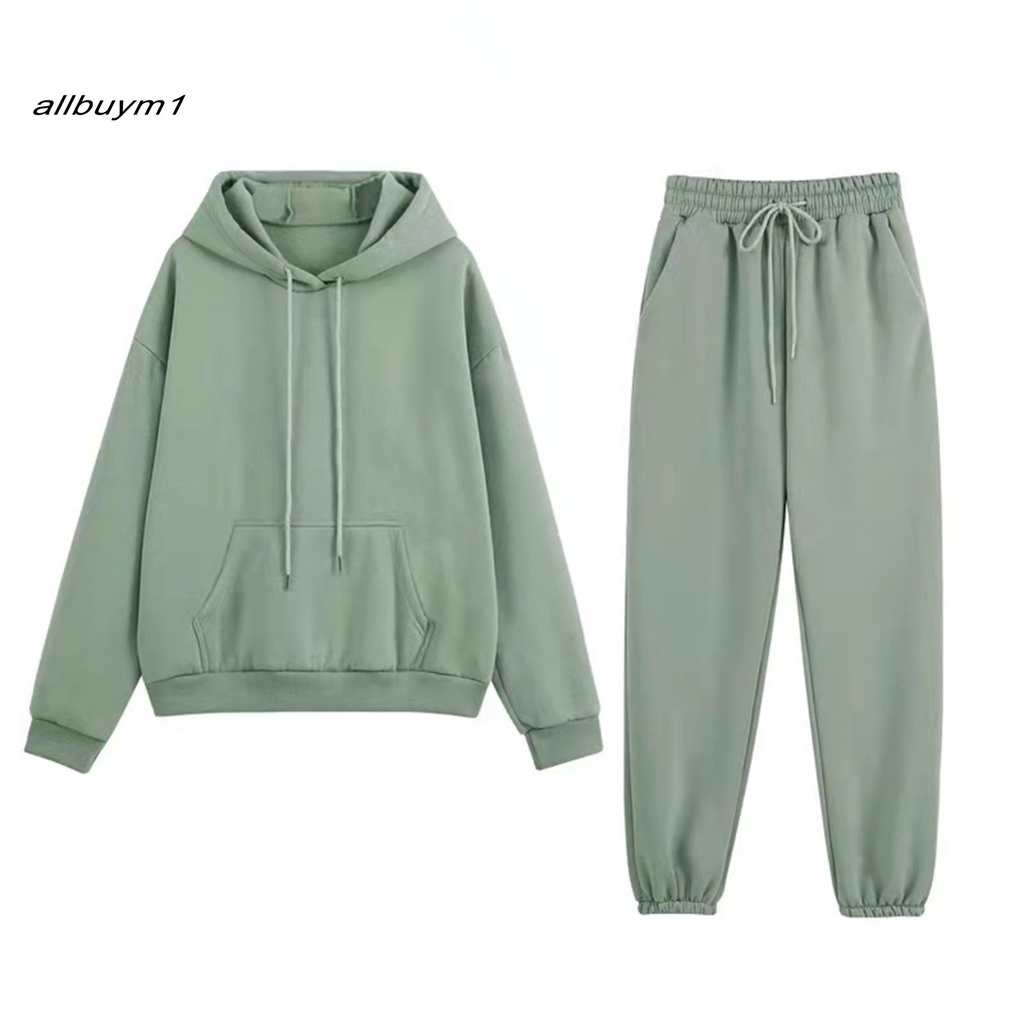 Bộ đồ gồm áo Hoodie dày kèm quần dài phong cách thể thao hợp thời trang cho nữ