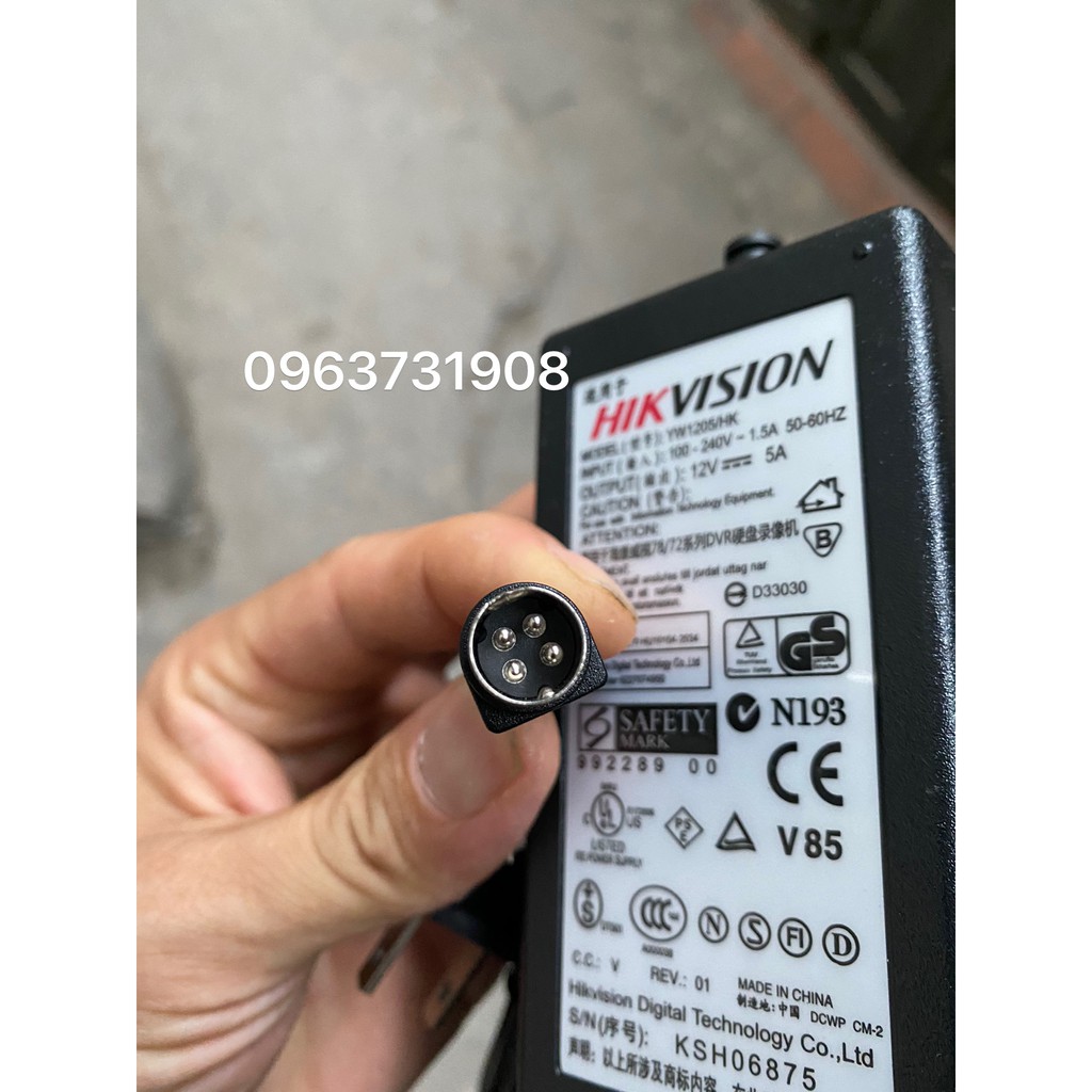 Nguồn đầu ghi camera Hikvision 12V 5A 4pin loại xịn bảo hành 12 tháng