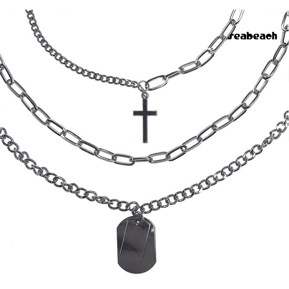ps/1/3Pcs Unisex Cross Rectangle Tag Pendant Clavicle Chain Necklace Club Jewelry