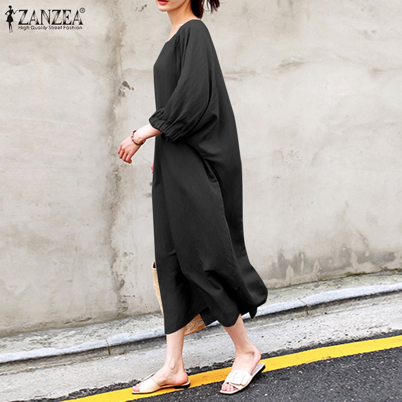 Đầm ZANZEA tay lửng màu trơn đơn giản hợp thời trang